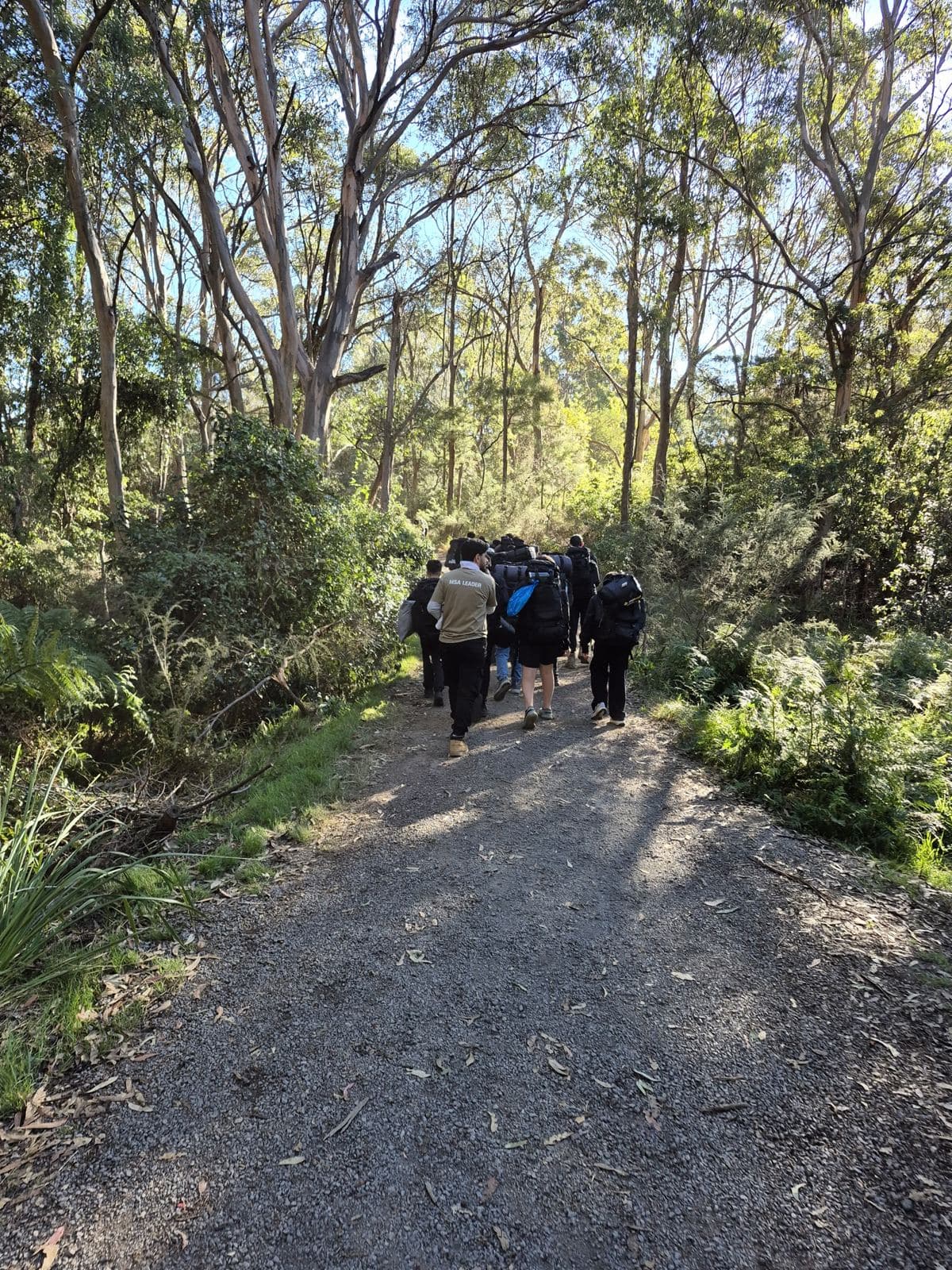 MSA campers hiking a bush trail at Winter Camp 2026